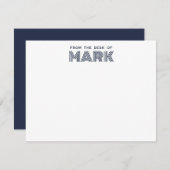 Monogram Name Dark Blue White Modern Stripes Mitteilungskarte (Vorne/Hinten)