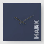 Monogram Name Dark Blue White Modern Stripes Quadratische Wanduhr (Vorderseite)