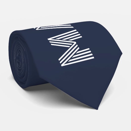 Monogram Name Dark Blue White Stripes Modern Krawatte (Gerollt)