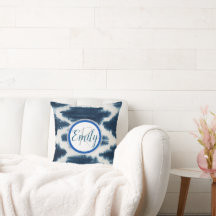 Monogram Name Deep Blue & White Shibori Gefärbte K