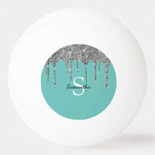 Monogram Name des aquamarinen Silver Glitzer-Spark Tischtennisball