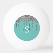 Monogram Name des aquamarinen Silver Glitzer-Spark Tischtennisball (Rückseite)