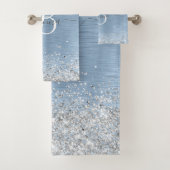 Monogram, Name des blauen, gebürsteten Metalls Sil Badhandtuch Set (Insitu)