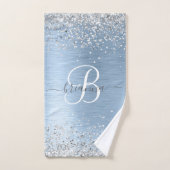 Monogram, Name des blauen, gebürsteten Metalls Sil Badhandtuch Set (Handtuch)
