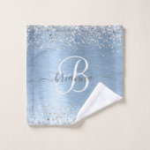 Monogram, Name des blauen, gebürsteten Metalls Sil Badhandtuch Set (Waschlappen)