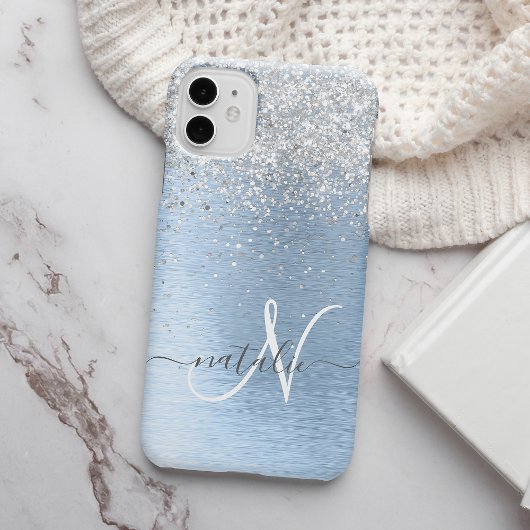 Monogram, Name des blauen, gebürsteten Metalls Sil Case-Mate iPhone Hülle