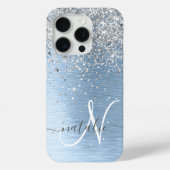 Monogram, Name des blauen, gebürsteten Metalls Sil Case-Mate iPhone Hülle (Rückseite)