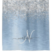 Monogram, Name des blauen, gebürsteten Metalls Sil Duschvorhang (Vorderseite)