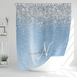 Monogram, Name des blauen, gebürsteten Metalls Sil Duschvorhang
