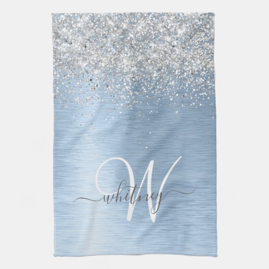 Monogram, Name des blauen, gebürsteten Metalls Sil Geschirrtuch (Vertikal)