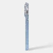 Monogram, Name des blauen, gebürsteten Metalls Sil iPhone Hülle (Linke Seite)