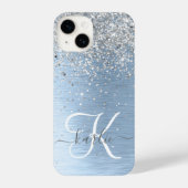 Monogram, Name des blauen, gebürsteten Metalls Sil iPhone Hülle (Rückseite)