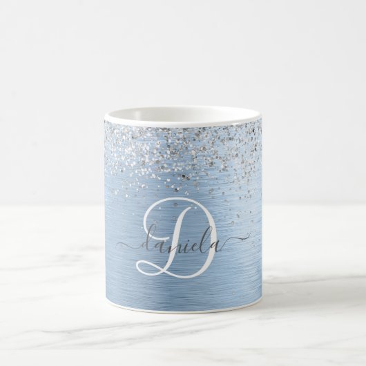 Monogram, Name des blauen, gebürsteten Metalls Sil Kaffeetasse (Mittel)