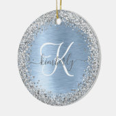 Monogram, Name des blauen, gebürsteten Metalls Sil Keramik Ornament (Links)