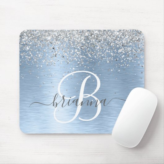 Monogram, Name des blauen, gebürsteten Metalls Sil Mousepad (Mit Mouse)