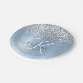 Monogram, Name des blauen, gebürsteten Metalls Sil Pappteller (Schrägansicht)