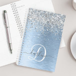 Monogram, Name des blauen, gebürsteten Metalls Sil Planer<br><div class="desc">Dieses schicke Design mit hübschem silber funkelndem Glitzer auf blau gebürstetem metallischem Hintergrund ist einfach zu personalisieren.</div>