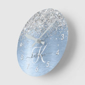 Monogram, Name des blauen, gebürsteten Metalls Sil Runde Wanduhr (Winkel)