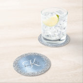 Monogram, Name des blauen, gebürsteten Metalls Sil Runder Pappuntersetzer (Vor Ort)