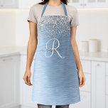 Monogram, Name des blauen, gebürsteten Metalls Sil Schürze<br><div class="desc">Dieses schicke Design mit hübsch silber funkelndem Glitzer auf blau gebürstetem metallischem Hintergrund ist einfach zu personalisieren.</div>