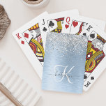 Monogram, Name des blauen, gebürsteten Metalls Sil Spielkarten<br><div class="desc">Dieses schicke Design mit hübschem silberglänzenden Glitzer auf blau gebürstetem metallischem Hintergrund ist einfach zu personalisieren.</div>