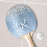 Monogram, Name des blauen, gebürsteten Metalls Sil Tischtennis Schläger<br><div class="desc">Dieses schicke Tischtennispongpaddel-Design mit hübschem silberfarbenem Glitzer auf einem blau gebürsteten metallischen Hintergrund ist einfach zu personalisieren.</div>