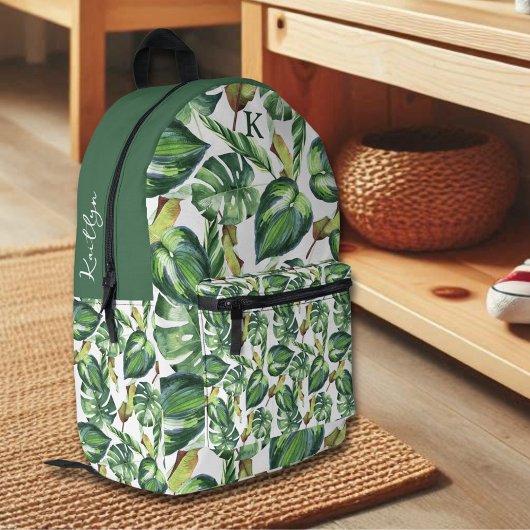 Monogram Name des tropischen Palm-Blätter Bedruckter Rucksack