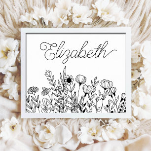 Monogram Name Einfach minimalistisch florale Grafi Poster
