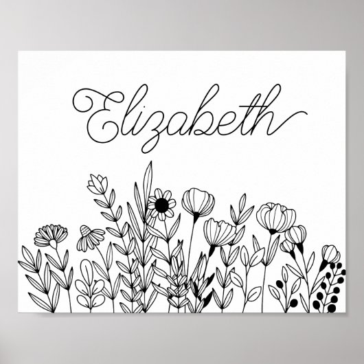 Monogram Name Einfach minimalistisch florale Grafi Poster (Vorne)
