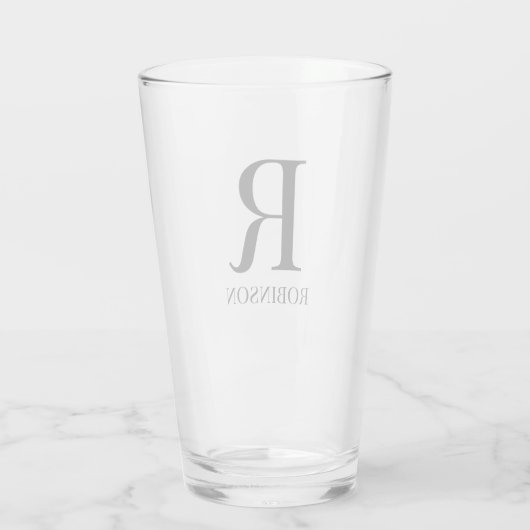 Monogram Name Einfach minimalistisch Modernes Bier Glas (Rückseite)