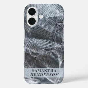 Monogram Name Elegance Black Gray Tulle Toile Look iPhone 16 Hülle