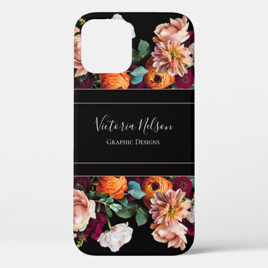 Monogram Name Elegant Floral Rustic Black Case-Mate iPhone Hülle (Rückseite)