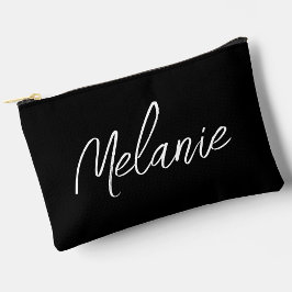 Monogram Name Elegant Modernes Minimalistisch Blac Zubehörtasche