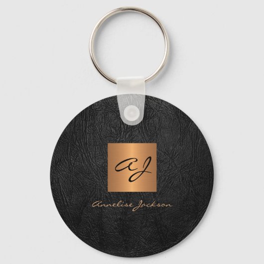 Monogram Name elegant, modernes schwarzes Gold Schlüsselanhänger (Vorderseite)