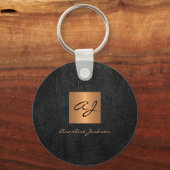 Monogram Name elegant, modernes schwarzes Gold Schlüsselanhänger (Vorderseite)