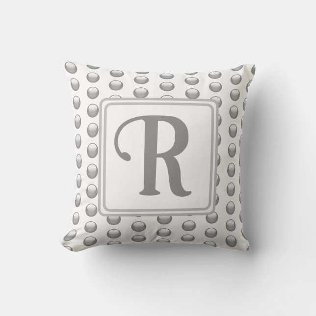 Monogram Name Elegant Silver Polka Dot Initial Kissen (Vorderseite)