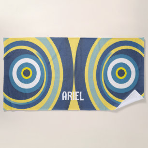 Monogram Name Evil Eye Modern Retro Beach Handtuch