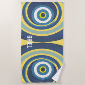 Monogram Name Evil Eye Modern Retro Beach Handtuch (Vorderseite)