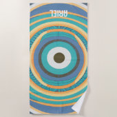 Monogram Name Evil Eye Retro Vintag Beach Handtuch (Vorderseite)