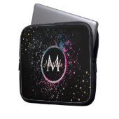 Monogram Name Faux Gold Glitter Girly Glam Black Laptopschutzhülle (Vorderseite Links)