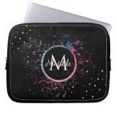 Monogram Name Faux Gold Glitter Girly Glam Black Laptopschutzhülle (Vorderseite)