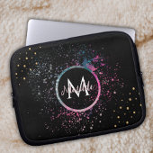 Monogram Name Faux Gold Glitter Girly Glam Black Laptopschutzhülle