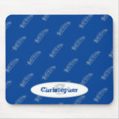 Monogram Name Feathers Muster White Blue Modern Mousepad (Vorne)