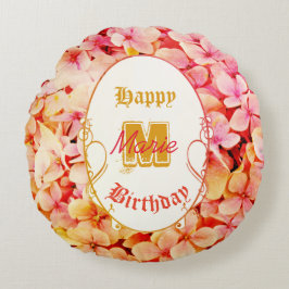 Monogram Name Floral Elegant 21. Happy Birthday Rundes Kissen
