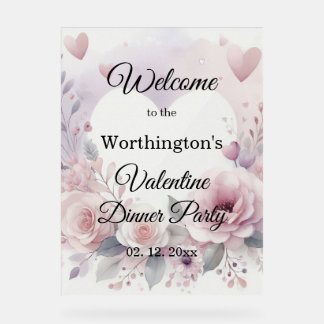 Monogram name floral hearts romantic watercolor acrylschild