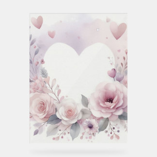 Monogram name floral hearts romantic watercolor acrylschild
