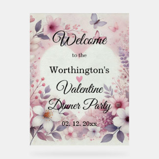 Monogram name floral hearts romantic watercolor acrylschild