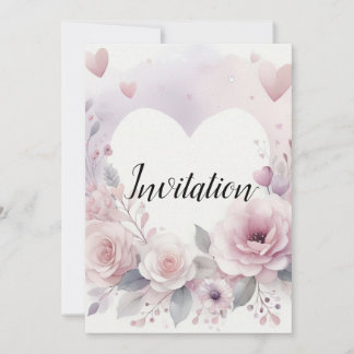 Monogram name floral hearts romantic watercolor einladung