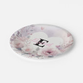Monogram name floral hearts romantic watercolor pappteller (Schrägansicht)