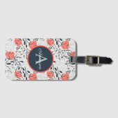 Monogram Name Floral Modern Cornwall Navy Navy Moh Gepäckanhänger (Vorderseite (Horizontal))